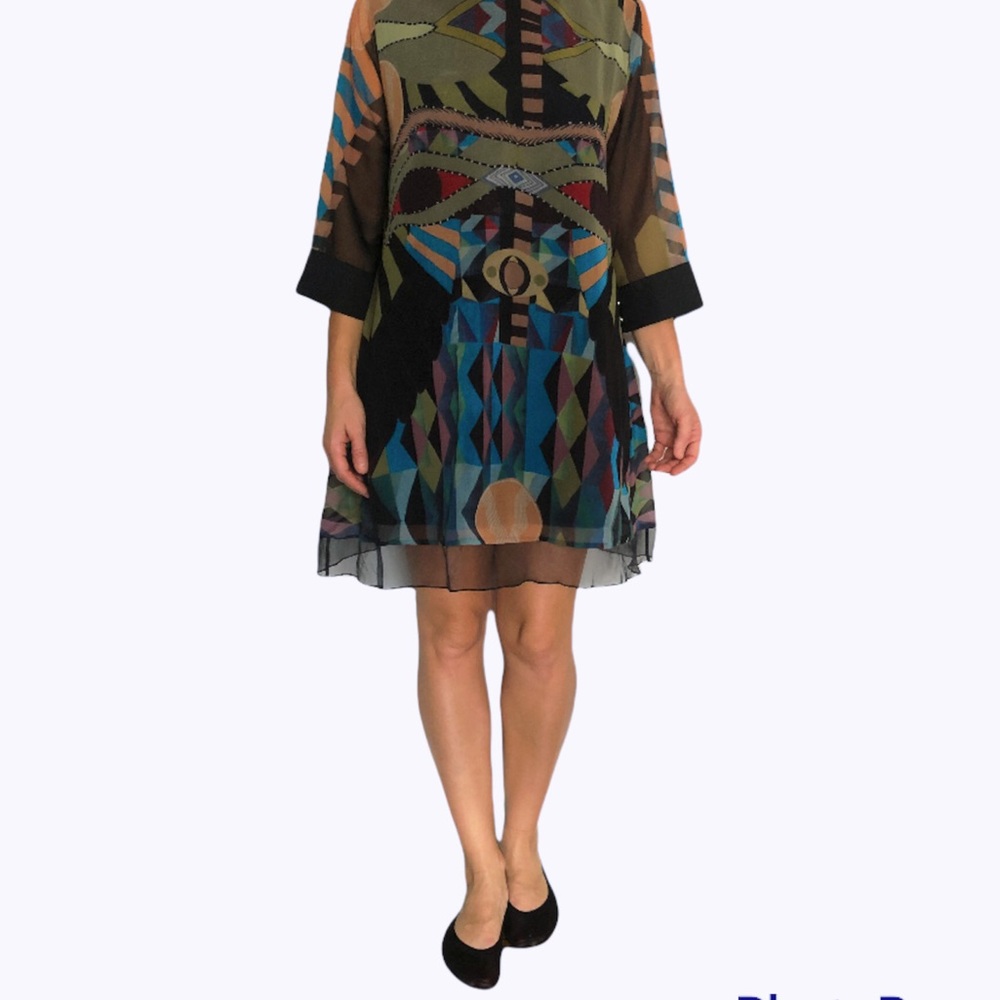 SOLD- ⭐HOST PICK- QIAN MO GE- VINTAGE BOHEMIAN PRINT CHIFFON DRESS-ORIENTAL P… - Picture 7 of 16